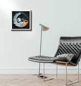 Wrapped canvas depicting rain and sunshine.